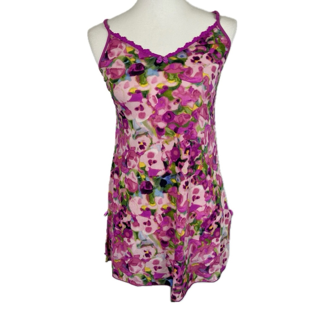Pink Abstract Mesh Slip Mini Dress Sz S EST Y2K Coquette Chemise Grunge Fairy